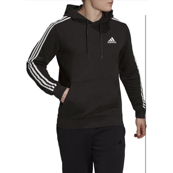adidas Men's Essentials Fleece 3-Stripes Hoodie Black Sz Large New With Tags - Picture 4 of 7